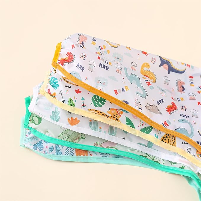 Long Sleeved Bibs, Pack of 5,Lightweight Waterproof Shirt Bibs for Baby Toddler 6-30 Months