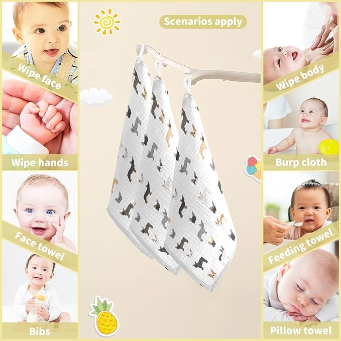 vvfelixl Baby Cotton Washcloths Different French Bulldog Infants Bath Towel for Unisex Puppy Face Towels for Newborn, Natural Baby Wipes Delicate Skin, 11.8 X 11.8 inch, one sizex3