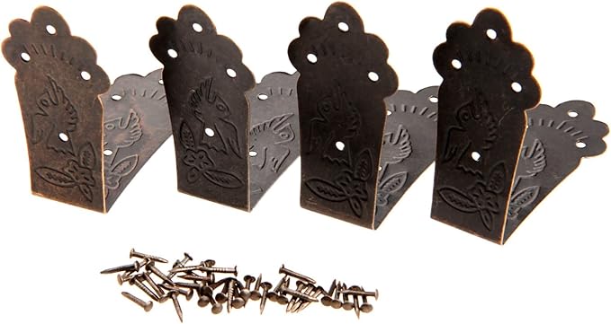 dophee 4Pcs Antique L Shaped Corner Guards, Embossing Decorative Edge Corner Bracket Protectors Cover with Mounting Screws for Chest Case Wooden Box - 2.17"x2.17"x0.98"