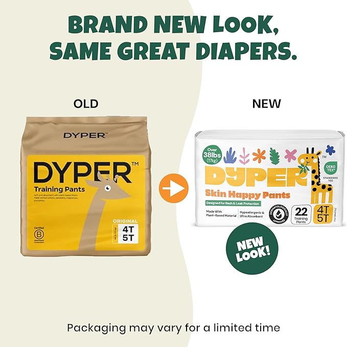 DYPER Toddler Potty Training Pants Girls & Boys, Honest Ingredients, Day & Overnight, Made with Plant-Based* Materials, Hypoallergenic for Sensitive Skin, Unscented (Size 4T-5T, 22, Count)