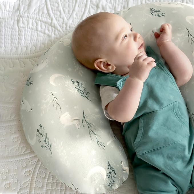 GRSSDER Nursing Pillow Cover, Stretchy Ultra Soft Minky Breastfeeding Pillow Covers, Fit Most Nursing Support Pillows for Breastfeeding, Comfortable Cozy Safe Pillow Cover, Snow Wolf
