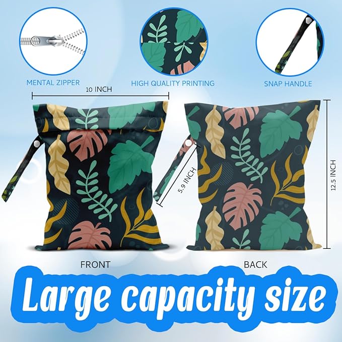 Wet Dry Wet Bag for Swimsuit Towel Baby Travel Cloth Diapers Beach Gym Toiletries Makeup Storage Bag Summer Vacation Essential Holiday Tropical Palm Leaf