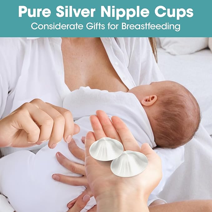 CheriBaby The Original Silver Nursing Cups, Silver Nipple Shield for Nursing Newborn, Nipple Cover for Breastfeeding Essential, Must Haves for Soothe and Protect Your Nipples, 999 Silver, X-Large Size