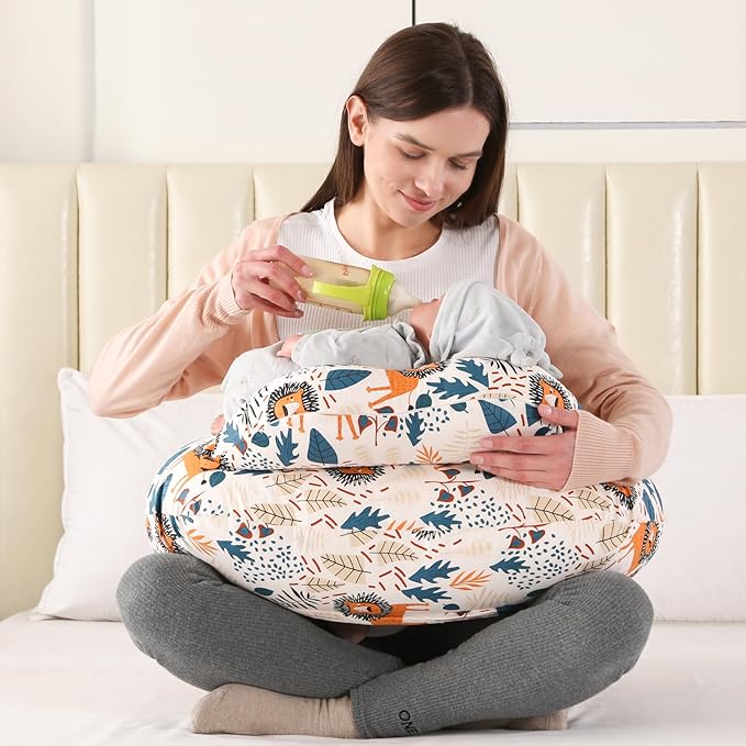 BATTOP Nursing Pillow for Breastfeeding with Removable Cover, Feeding Pillow for More Support for Mom, Adjustable Waist Strap Breastfeeding Pillow, Bottle-Feeding