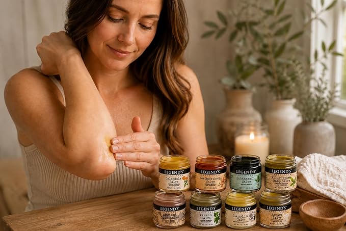 Legend's Creek Farm Herbal Salve Bundle 8 Pack - Pack of 1 oz. Healing Ointment with Ichthammol, Calendula, All-Purpose Hemp, Sea Buckthorn, Tamanu & Hemp, Arnica, Ancient Oil, Lanolin (8 Jars)