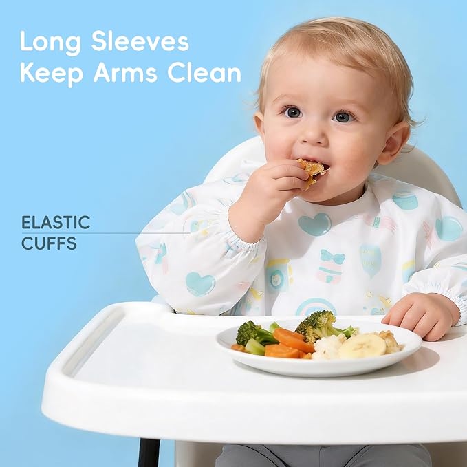 KIIS Disposable Baby Bibs, Waterproof Smock Bibs, Full Coverage for Toddlers & Kids, Mess-Free Feeding for Travel & Daycare