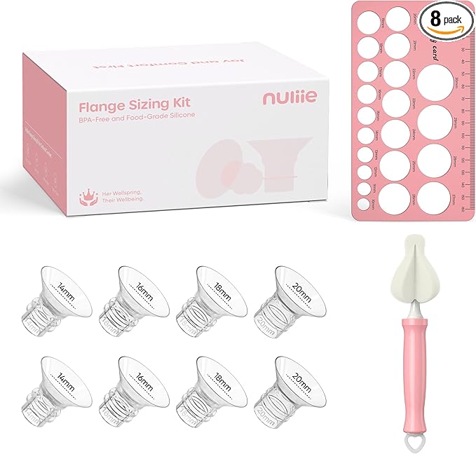 Nuliie 8PCS Silicone Flanges Insert Replacement Kit, Flange Sizing Kit 14/16/18/20mm for 24mm Flange/Shield Breast Pumps, Pumping Essential Kit for Moms