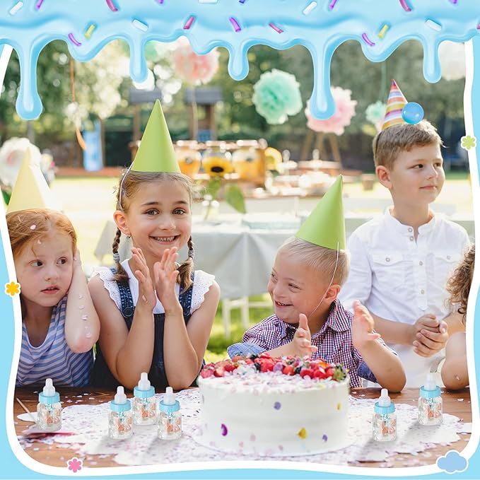 Tessco for you 72 Pcs 3.5 Inch Baby Bottles for Baby Shower Mini Plastic Bottle Party Favor Clear Candy Box for Guests Gift (Blue)