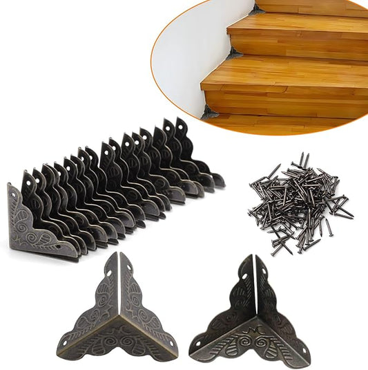 36 PCS Stair Dust Inner Corners for Wooden Steps, 35mm Antique Decorative Corner for Jewelry Box, Vintage Edge Guard with Screws (Bronze)