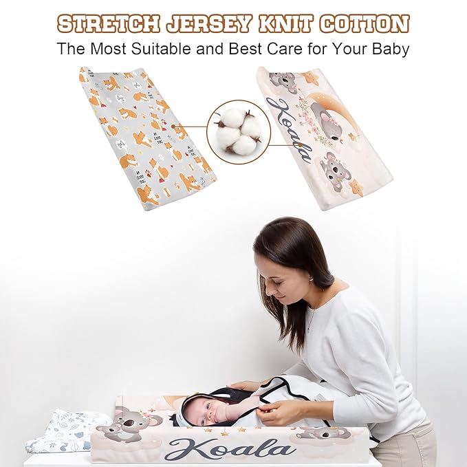 Personalized Toddler Changing Pad Cover - Custom 2 Piece Comfortable Koala Pattern Changing Pad Covers for Baby Boys and Girls, Birthday Gift for Toddlers
