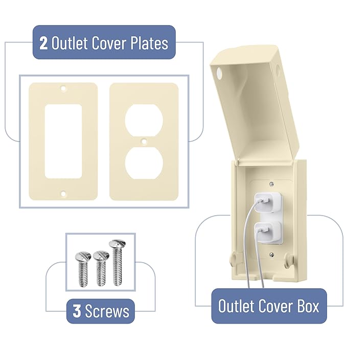 Bates - Baby Safety Outlet Cover Box, Light Almond, Outlet Covers Baby Proofing, Plug Covers for Electrical Outlets