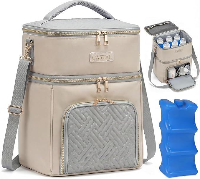 Castal Breast Pump Bag Spectra S1 S2–Insulated Spectra Pump Bag, Breastmilk Cooler Bag with Ice Pack–Leak-Proof Double Layer Breast Pump Travel Bag (Black)