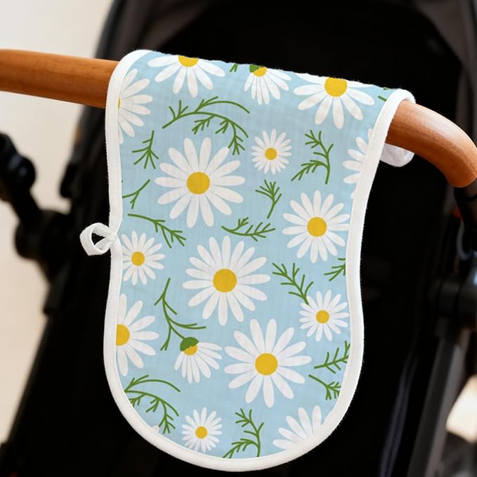 6-Pack Baby Burp Cloths with 3 Unique Daisy Prints, 100% Cotton Muslin Crinkle Burping Rags for Feeding & Spitting Up, Absorbent Newborn Washcloths, Aesthetic Gift Set