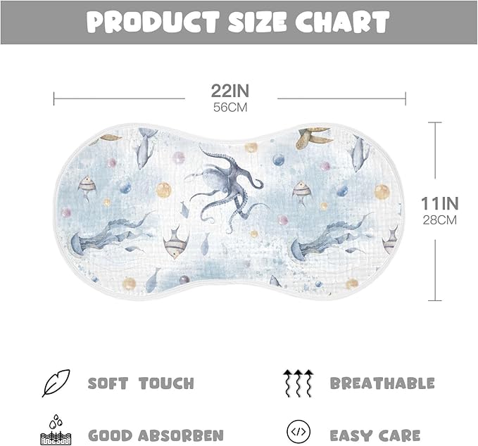 vvfelixl Muslin Burp Cloths Sea Turtle and Octopus Baby Washcloths for Baby Girl Boys 2 Pack