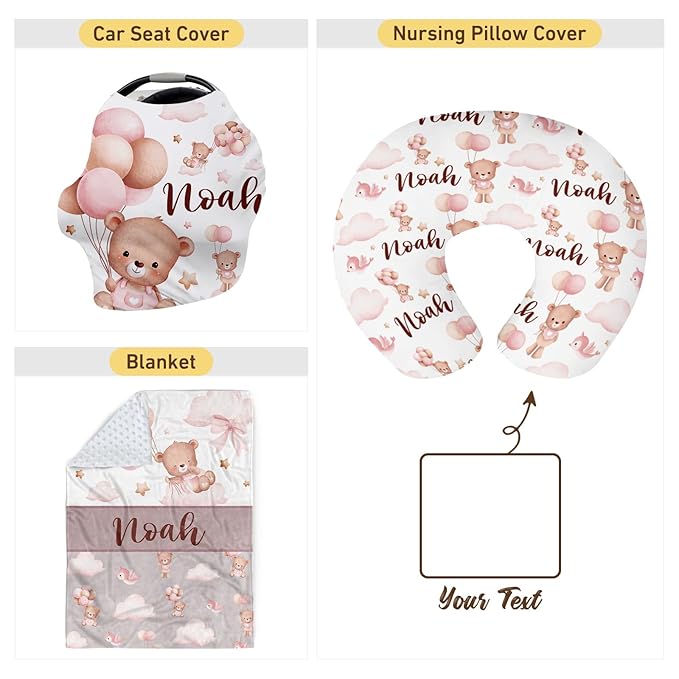Dyoart Custom Baby Nursing Pillow Cover for Nursing, Bear Pattern Removable Nursing Covers for Breastfeeding Pillows, Ultra Soft Comfortable Slipcover for Newborn Baby Boys and Girls