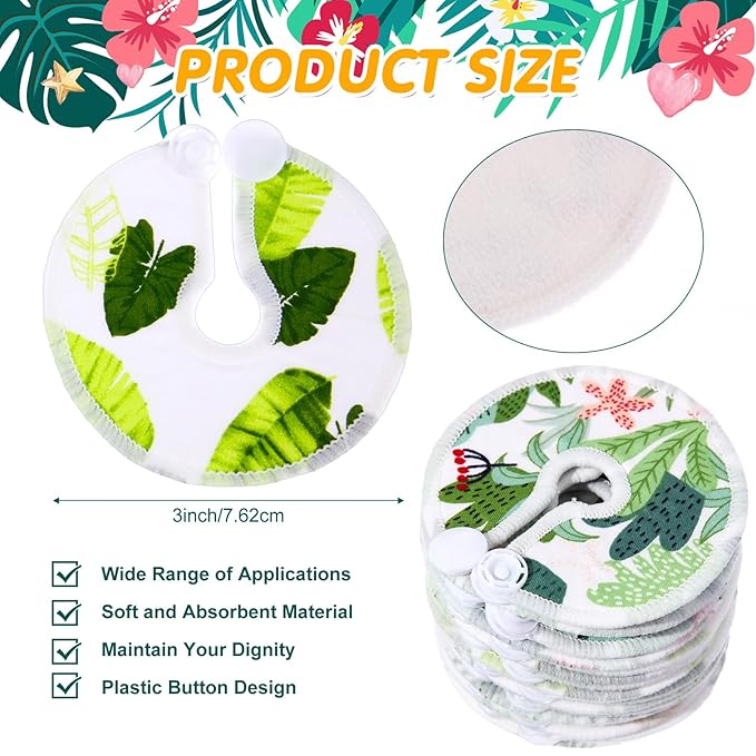 Threlaco 48 Pcs Gtube Button Covers Feeding Tube Pads Holder Abdominal Reusable Accessories Peg Tube Soft Absorbent Breast Feeding Pads Breastfeeding Support Nursing Care Stay Dry(Green Leaf)
