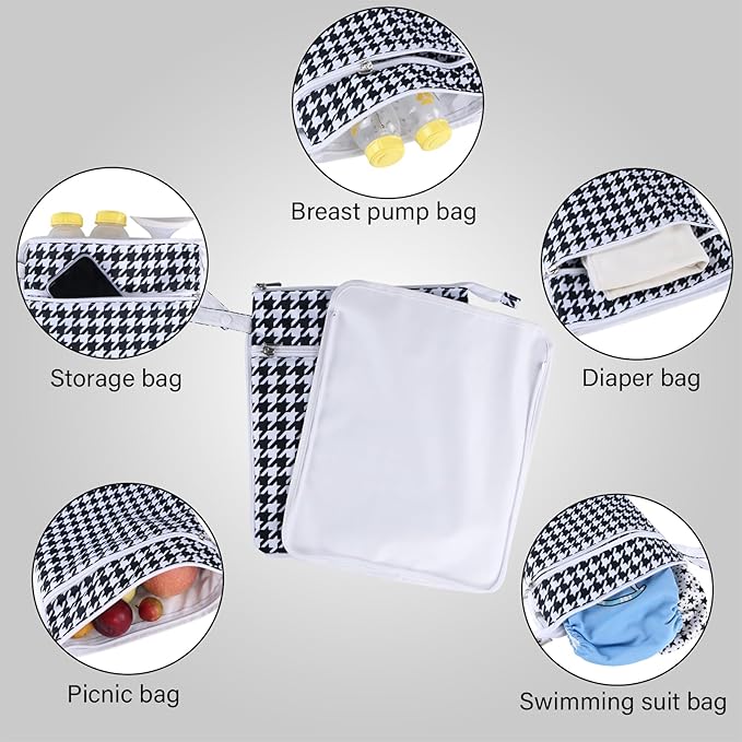 Breast Pump Bag Wet/Dry Bag with Preparation Place Mat, Waterproof Pump Parts Storage Bag for Moms Pumping at Work or Outdoors(Houndstooth)