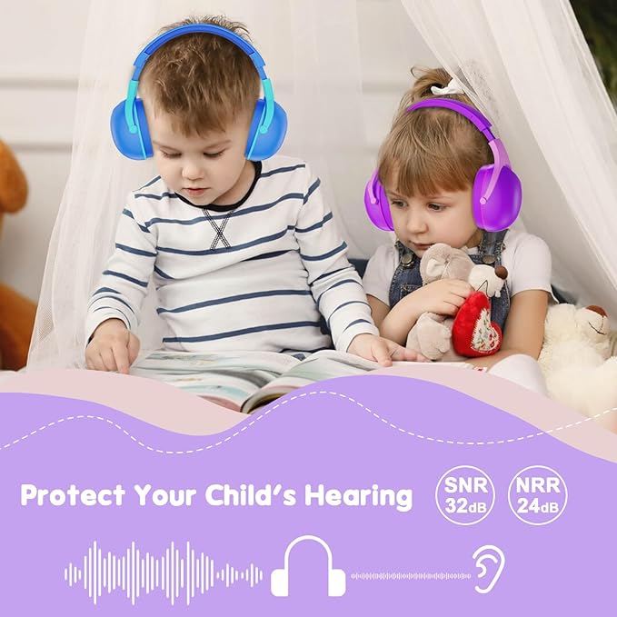 ProCase Noise Cancelling Headphones for Kids, 2 Pack Kids Ear Protection, Hearing Protection Earmuffs for Sensory Autism Toddler Child -Purple&Indigo