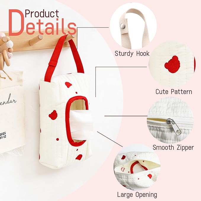 Quilted Baby Wipe Holder Floral Diaper Pouch Portable Quilted Wipes Bag for Car, Stroller