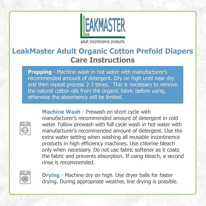 LeakMaster Organic Adult Prefold Cloth Diaper - Size Small (26 to 32 Inch Waists)- 100% Organic Birdseye Weave Cotton - Extra Soft, Durable and Earth Friendly