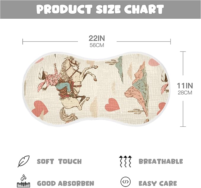 Western Cowgirl Vintage Burp Cloths Baby Boys Girls Absorbent Soft Cotton Burping Cloths Rags 1 Pack