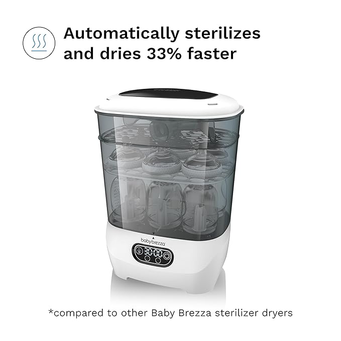 Baby Brezza Bottle Sterilizer and Dryer Advanced – 33% Faster - Largest Capacity Steam Sanitizer - Universal Sterilization Machine for All Bottles + Pump Parts - HEPA Air Filter