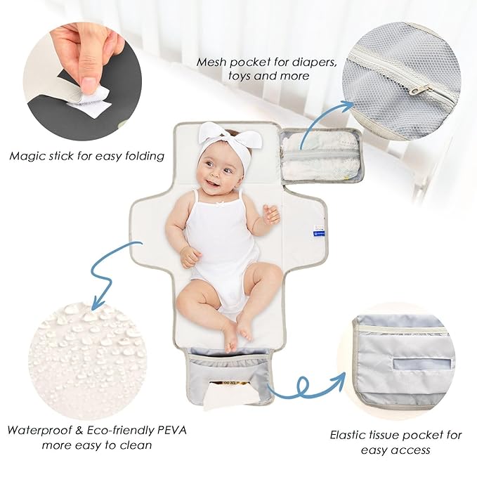 Black Cactus Portable Diaper Changing Pad - Waterproof Foldable Baby Diaper Changing Pad with Built-in Pillow, Travel Diaper Changing Mat for Newborn Baby