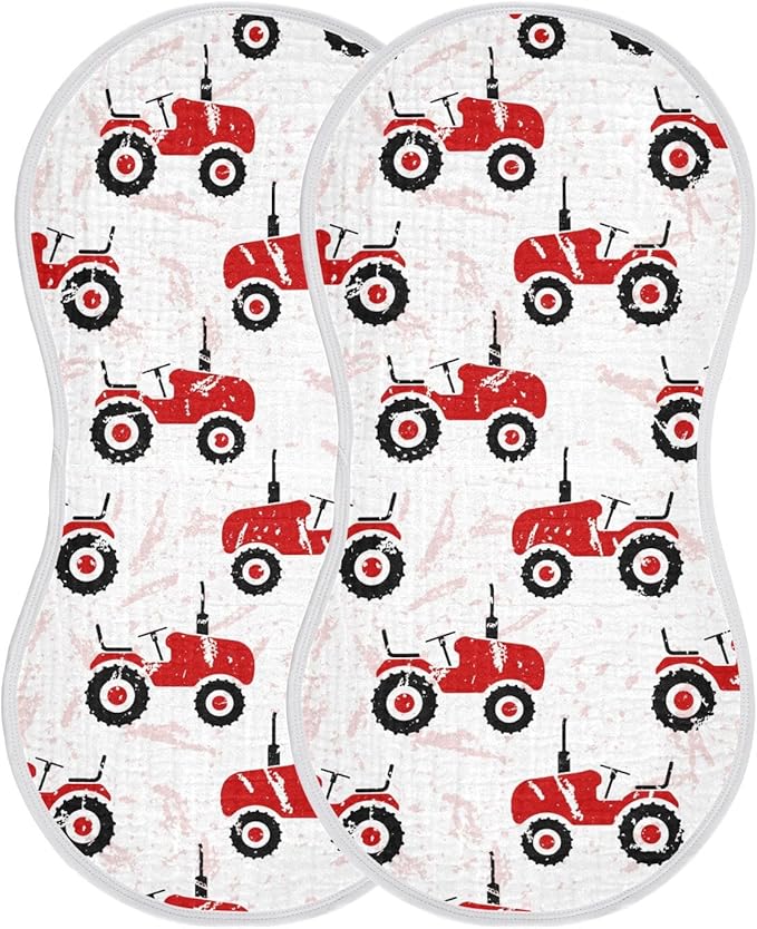 vvfelixl Muslin Burp Cloths Red Wheeled Tractors Baby Washcloths for Baby Girl Boys 2 Pack