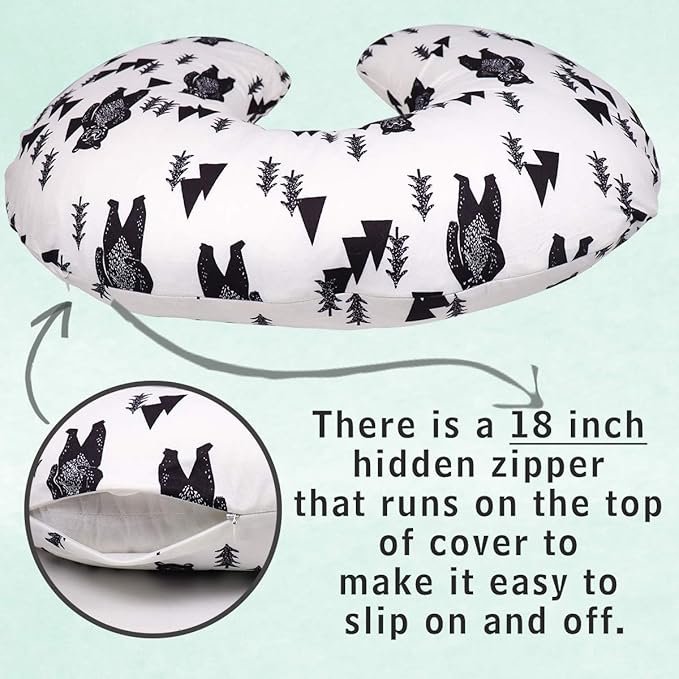 TANOFAR Bear Nursing Pillow Cover, Breastfeeding Pillow Slipcover for Baby Boys & Girls, Nursing Pillow Case for Newborn, Soft Fabric Fits Snug On Infant, Washable & Breathable, Black & White Animal