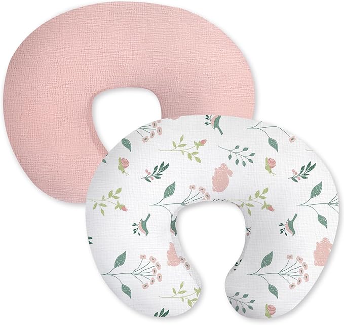 Little Grape Land Muslin Nursing Pillow Covers 2 Pack, 100% Cotton Removable Breastfeeding Pillow Covers, Feeding Pillow Slipcovers for Baby Boys & Girls, (Bunny & Pink)