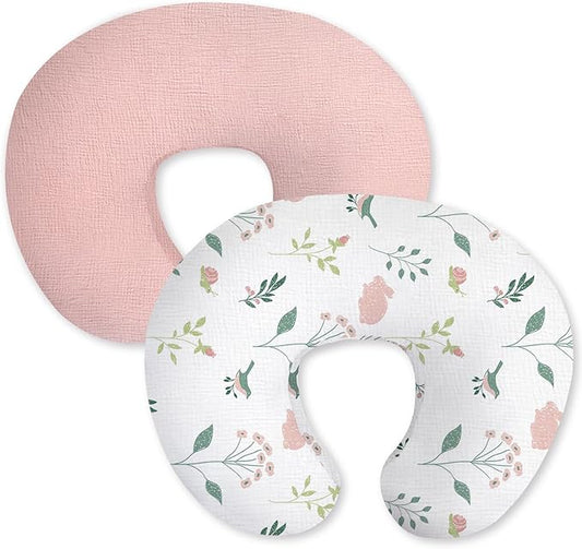 Little Grape Land Muslin Nursing Pillow Covers 2 Pack, 100% Cotton Removable Breastfeeding Pillow Covers, Feeding Pillow Slipcovers for Baby Boys & Girls, (Bunny & Pink)