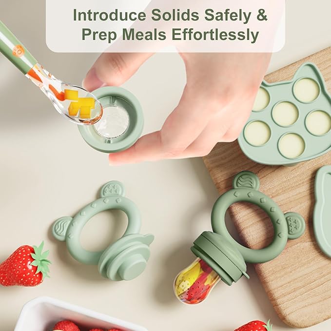 Baby Breastmilk Popsicle Molds & Baby Fruit Feeder (4 Pack), Infant Food Freezer Tray Storage Containers, Silicone Teething Pacifier Feeder and Teether for Babies,Boys and Girls-Pink&Purple