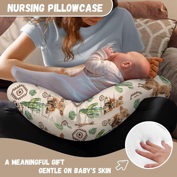 Cow Cactus Pillow Cover for Infant Snug Stretchy Nursing Pillow Case for Bottle Feeding, Breathable Baby Nursing Pillow Cover (22"x18"x6")
