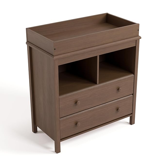 Storkcraft Alpine Nursery Changing Table Dresser Combo (Hazelnut) – GREENGUARD Gold Certified, Dresser for Nursery, Changing Table with Drawers, Removable Changing Table Topper