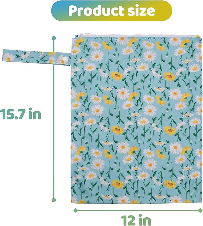 2PCS Waterproof Wet Bags for Baby Cloth Diaper,Reusable Travel Bags,Pump Parts,Beach,Pool,Gym Bag for Swimsuits&Wet Cloth Leak-proof Lightweight-Sunflower