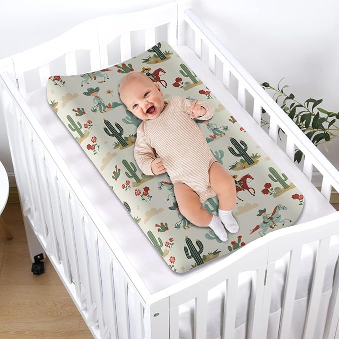 Western Cowboy Cactus Changing Pad Cover for Baby Infant Newborn Comfy Diaper Changing Pad Covers Soft Breathable Baby Nursery Change Table Mat Sheets Protector