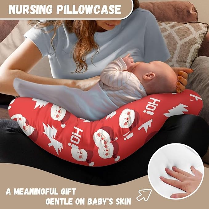 Christmas Santa Claus and Tree Nursing Pillowcase Baby Breastfeeding Slipcover Infant Newborn Nursery Bottle Pillowcase Soft and Easy to Clean Xmas Decoration