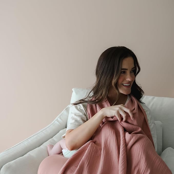 Snuggle Me® Nursing Cover - 100% Organic Cotton Muslin Nursing Cover Up for Baby Breastfeeding with BPA-free Silicone Teether Ring, Ultra-soft, Breathable & Lightweight Adjustable Mother Nursing Apron