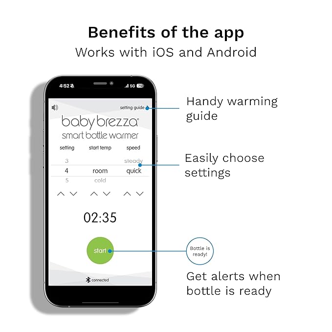 Baby Brezza Smart Baby Bottle Warmer, Breastmilk Warmer + Defroster – Free App - Different Temperatures for Breastmilk + Formula - Universal Fit for All Bottles + Milk Bags - Calentador de Biberones