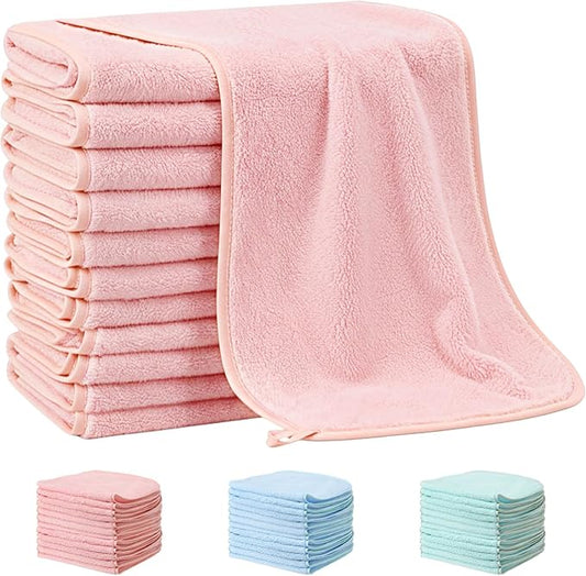 Hahafelt 12 Pack Pink Baby Burp Cloths for Boys and Girls Coral Fleece 20 x 10 Inch Super Soft Burp Cloths with Organza Bag for Newborn Sensitive Skin Essential