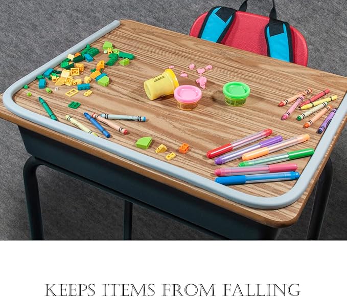 urbanhouse Raised Edge Guard for Kids’ Desks & Tables at School Or Home – Soft Foam Border to Prevent Items from Rolling Off, Adhesive‑Ready, Non‑Toxic, Flexible 6‑FT Strip – Grey