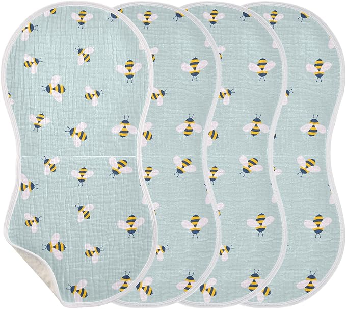 Muslin Burp Cloths for Baby Boys and Girls - 2-Pack Ultra Absorbent Cute Bee Muslin Washcloths, Newborn Towel, Milk Spit Up Rags, Burp Cloth Bibs for Unisex, 22 x 11 Inch