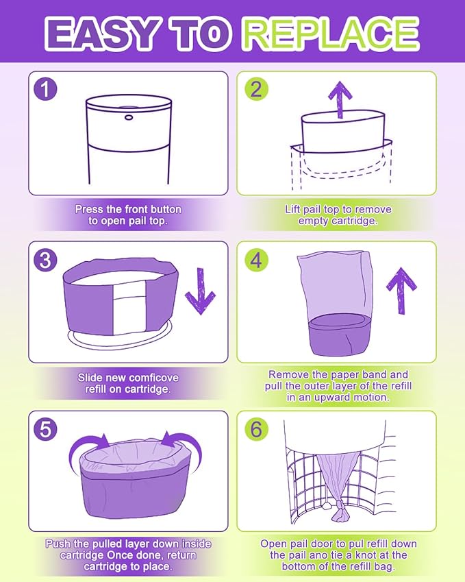 Diaper Pail Refill Bags Compatible with DEKOR PLUS Diaper Pails, 20% Extra Length Diaper Bags Disposable with Lavender Flavor, Holds up to 3564 Diapers, 6 Pack