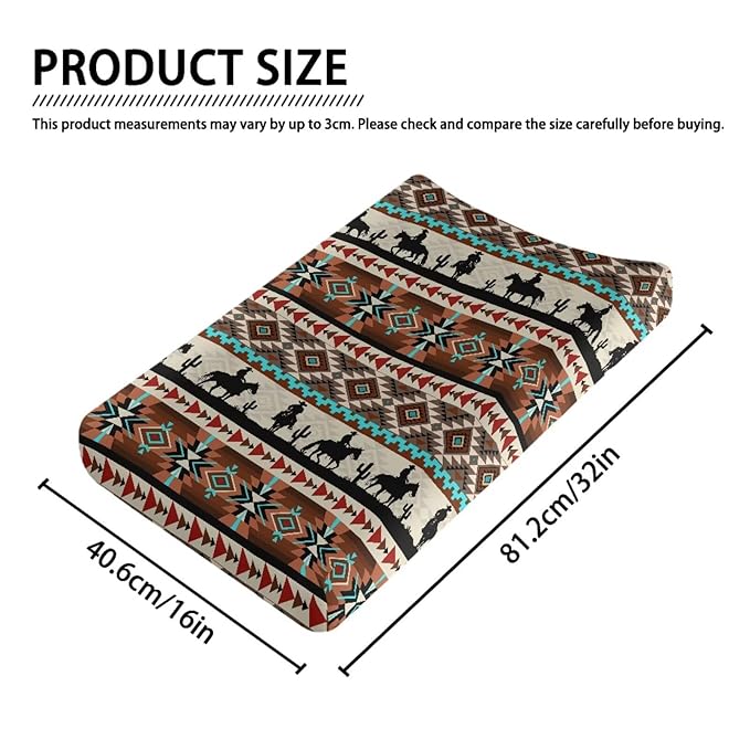 Tribal Horse Aztec Changing Pad Cover for Boys Soft Polyester Diaper Change Table Sheets Fit 32'' x 16'' Pad, Comfy Breathable Baby Changing Pad Covers