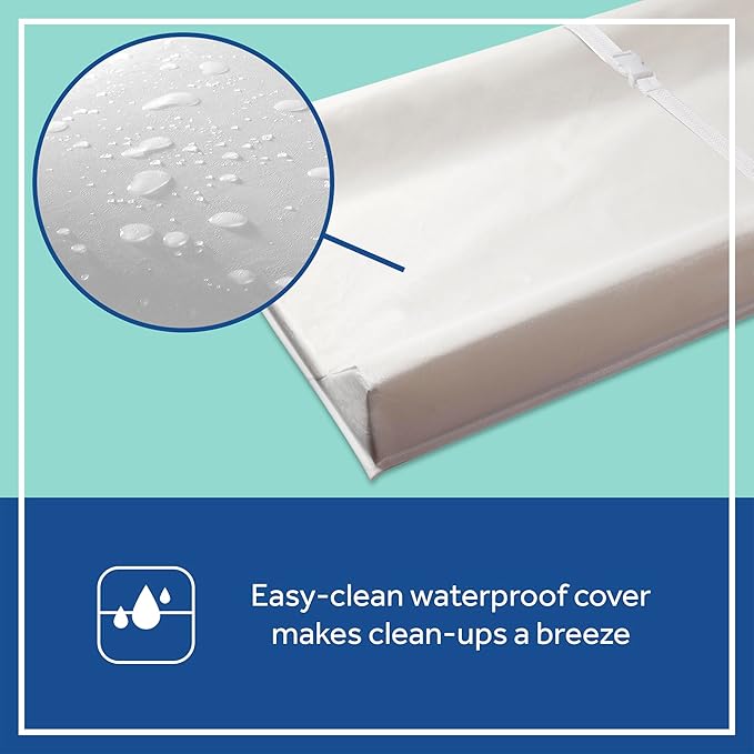 Sealy Baby Soybean Comfort Waterproof Diaper Changing Pad for Dresser or Table, Contoured 3-Sided, Wipeable Easy to Clean Surface & Durable Premium Foam, Made in USA, White, 32 x 16"