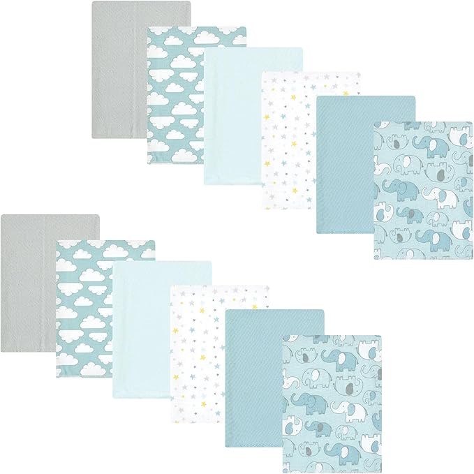 Hudson Baby Unisex Baby Cotton Flannel Burp Cloths Bundle, Boy New Elephant, One Size