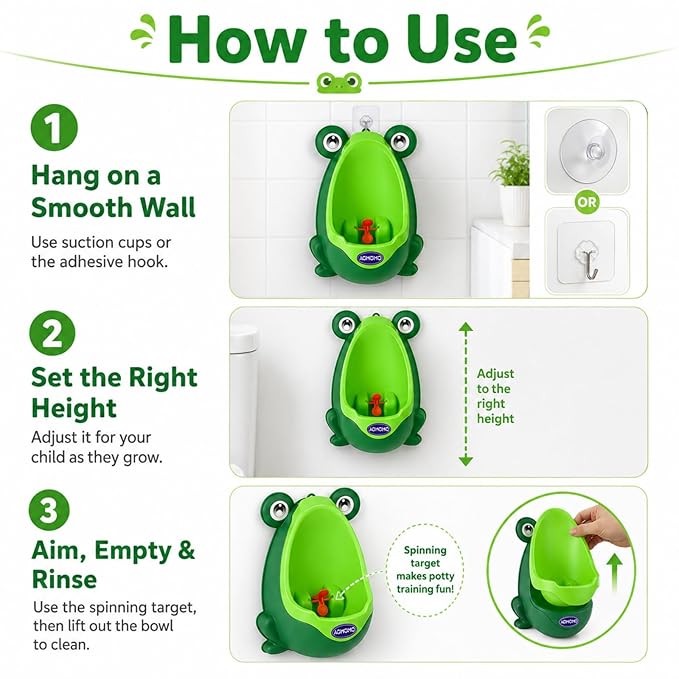 Frog Pee Training Urinal, Cute Frog Potty Training Urinal for Toddler Boys with Funny Aiming Target, Green Toilet Trainer (Green)