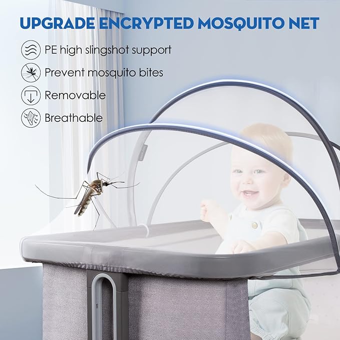 Beberoad Love Bassinet Mosquito Net Cover, Breathable Mesh Canopy with 2-Way Zipper for Bedside Sleepers (White)