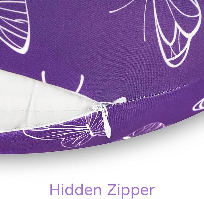 Nursing Pillow Cover, Breastfeeding Pillow Cover for Baby Girls Boys, Soft Stretchy Nursing Pillowcase for Infant Newborn, Removable Slipcover for Nursing Pillows, Purple Butterfly(Only Cover)