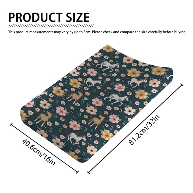Changing Pad Covers Watercolor Horse Floral Baby Diaper Changing Pad Cover for Boys Girls Soft Breathable Stretch Fitted Diaper Change Table Pad Covers 32''x16'' Navy